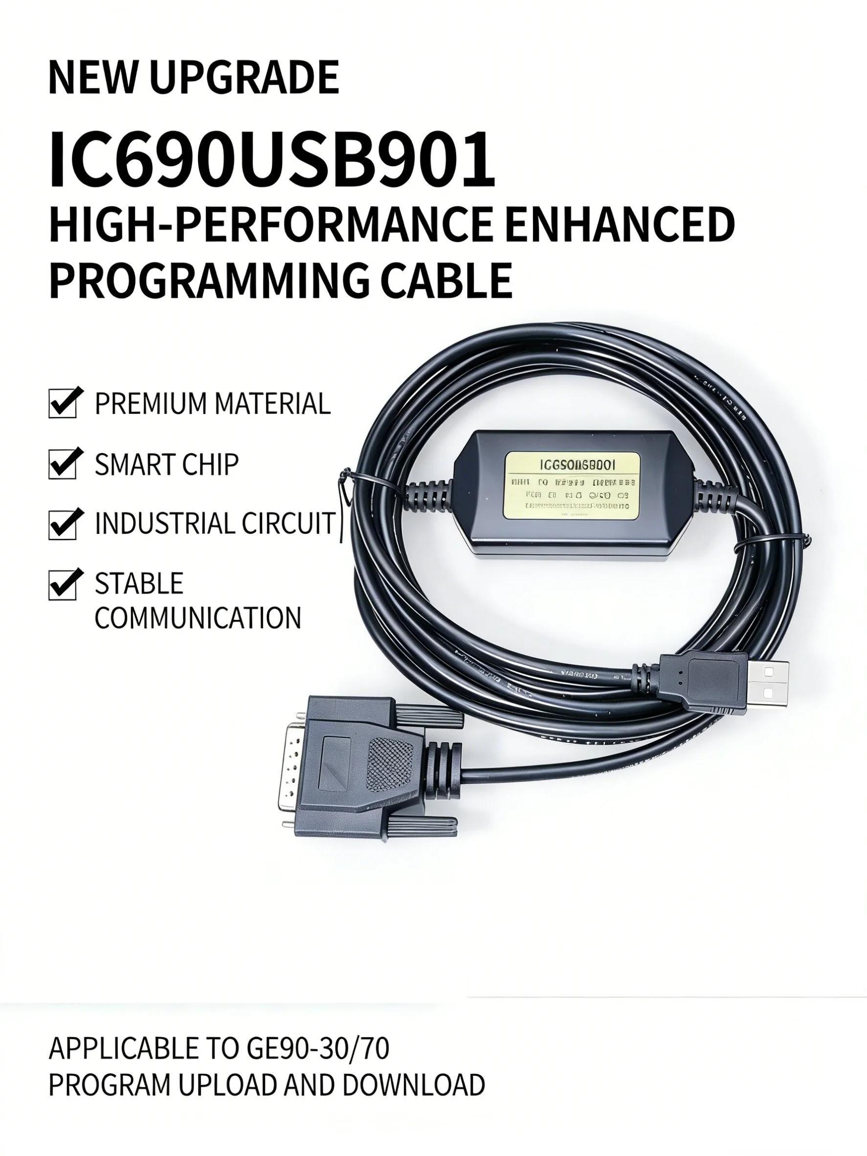 

IC690USB901 GE PLC Programming Cable for Program Upload & Download, suitable for 90/30 & 90/70 Series