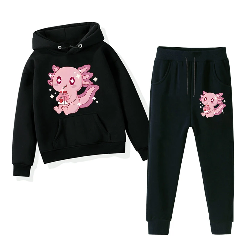 Axolotl Milk Tea Spring Summer Children Sweatshirts+pants 2pc Sets Boys Girls Sport Long Sleeve Clothes Kids Cartoon Tracksuits