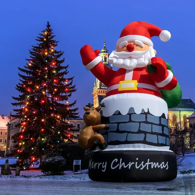 Christmas Inflatable Santa Claus Outdoor 20FT Christmas Decoration in Chimney with Reindeer for Event Parties Decoration