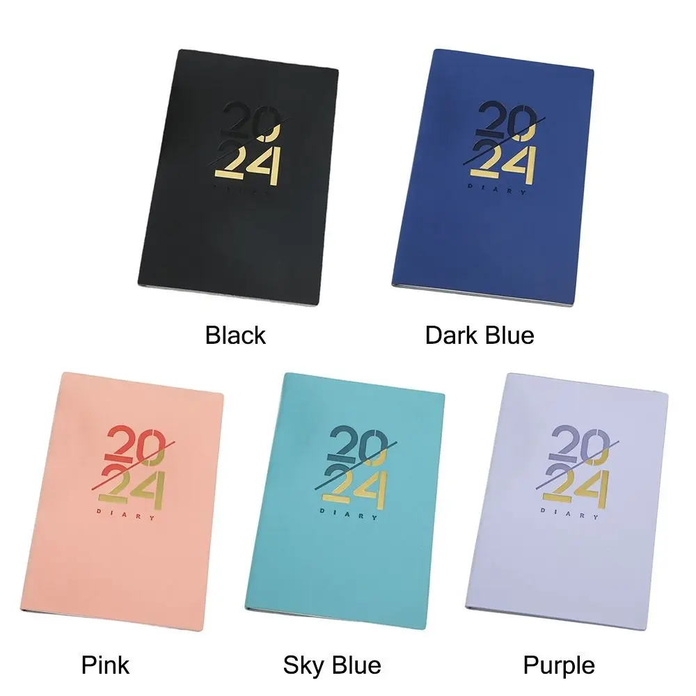 2024 English Agenda Book A5 Daily Weekly Planner Notebook Calendar Book 365 Days PU Students Notepads School Office Supplies