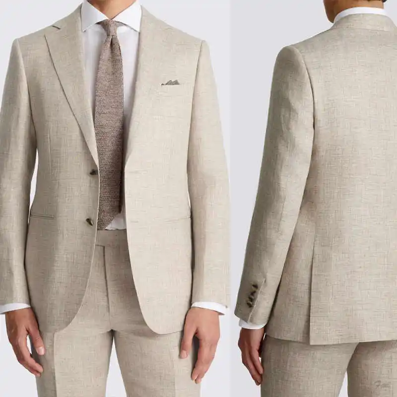Classic Men's Beige Linen Suit Two-Piece Stylish Single-Breasted Blazer & Pants for Light Luxury Formal Occasions Customized