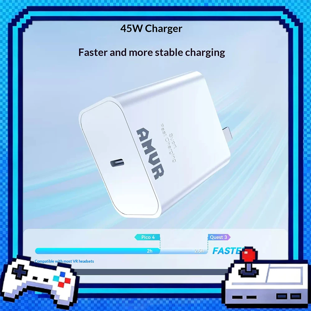 AMVR 45W fast charging charger VR Headset sType-C safe fast charging super power VR Glasses PD For quest3/3S