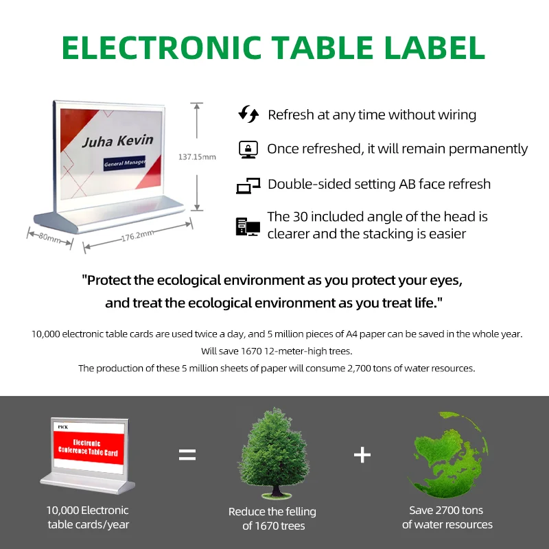 Dupla face E-ink Display Screen Conferência Table Card, 7 cores papel eletrônico conferência sistema para Smart Office, 7,3"