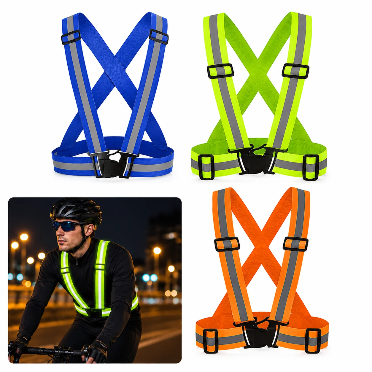 Cycling Reflective Vest Gear Unisex Warning Vests Adjustable Safety Band for Night Running Cycling Jogging Walking