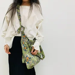 Corduroy Floral Retro Cloth Bag Shoulder Bag Crossbody Bag Fresh Women's Bag Horizontal Zipper
