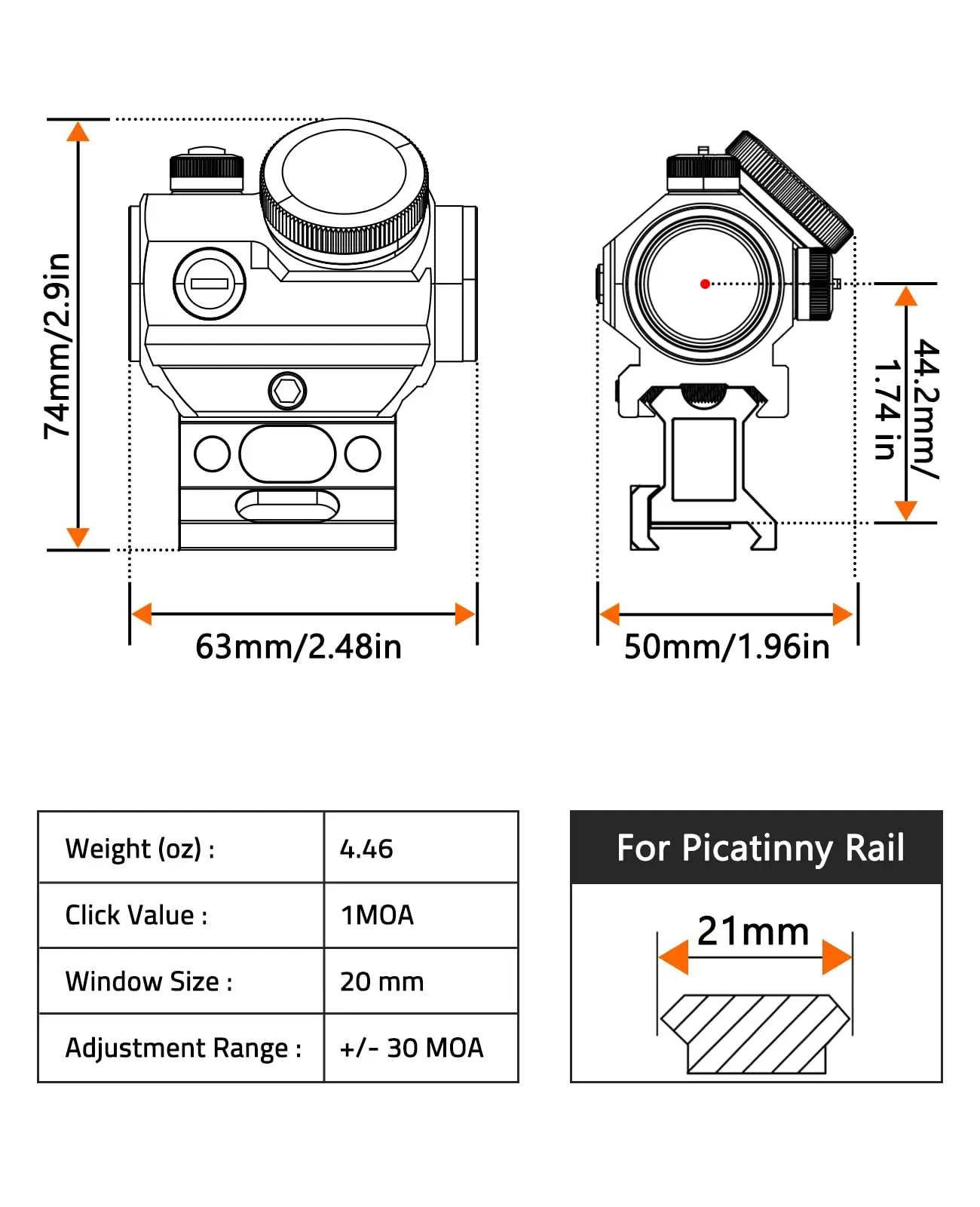 MidTen Rife Scope Red Dot 2 Pemandangan Refleks MOA Dapat Diisi Ulang dengan Riser Co-Witness 1/3 Bawah Kompatibel dengan Rel Picatinny 21Mm