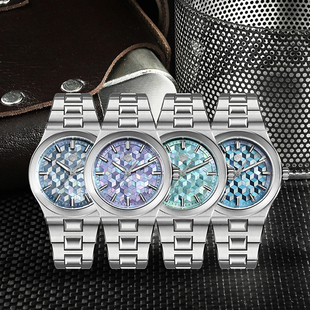 San Martin 40mm Men Sport Watch Miyota 90S5 Automatic Integrated Bracelet Luxury 3D MOP Dial BGW-X1 Mechanical Watches SN0149