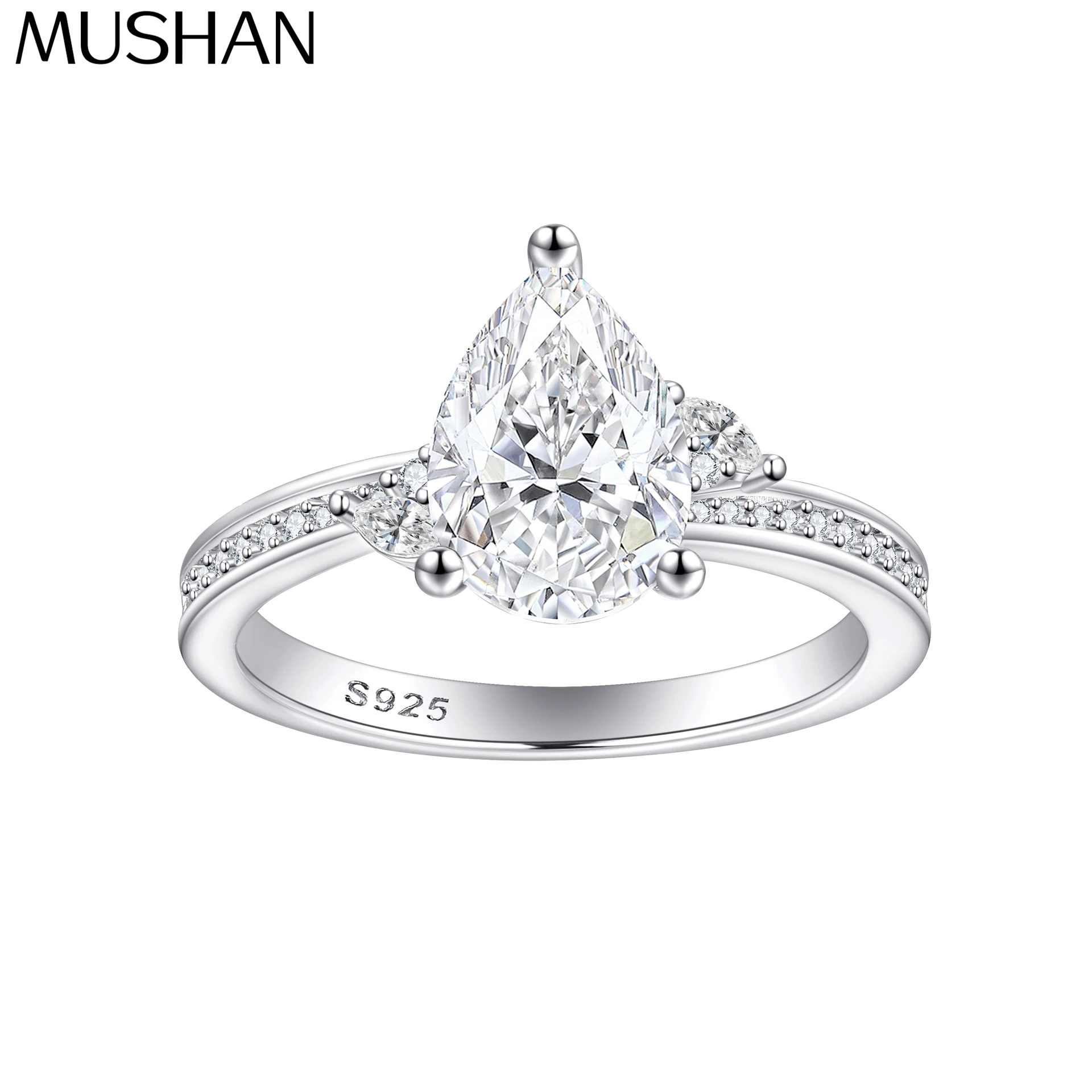 

MuShan Luxury Jewelry 925 Sterling Silver Ring Zircon 5A Grade Cushion Eternity for Women Rhodium Plated Fine Jewelry Rings