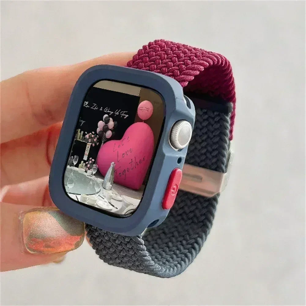Candy Silicone Case+Strap For Apple Watch Series 9 8 7 45mm 41mm Band SE 6 5 4 44mm 40mm Nylon correa Strap iwatch Ultra 2 49mm image 4