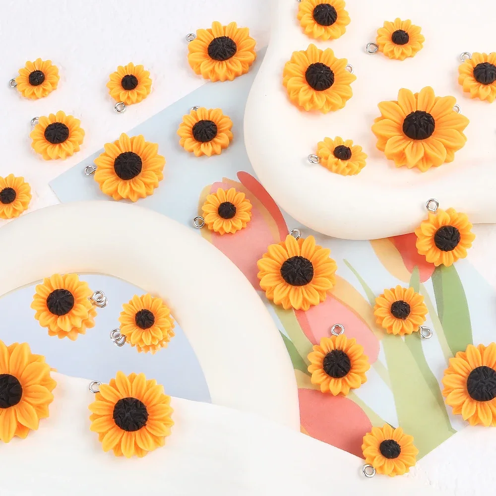 10 stücke 16/18/24/30mm Harz Sonnenblumen Charms Süße Magritte Blumen Anhänger Für Ohrring Schlüsselanhänger diy Schmuck Machen