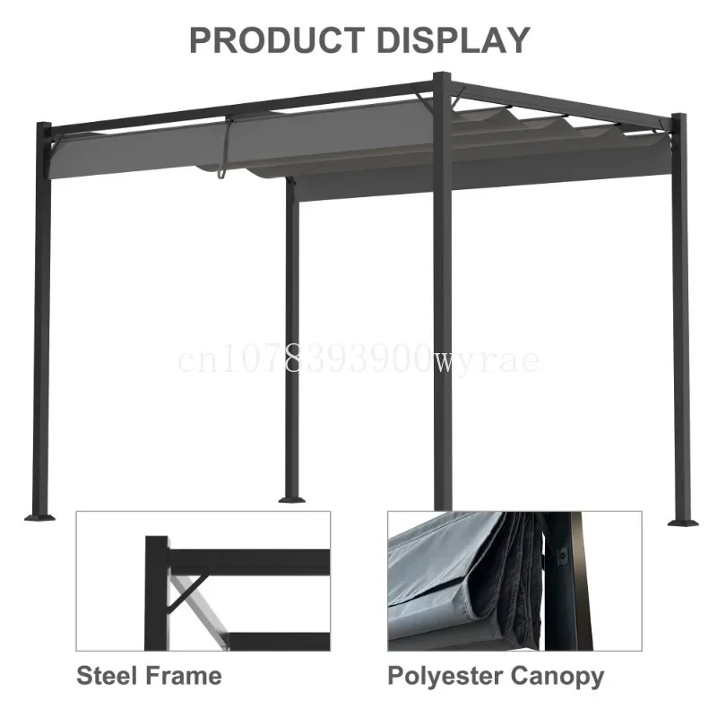 Garden Gazebo Pergola with Retractable Canopy Roof, FT Outdoor Patio Sun Shade Shelter10 x 7,  Gray