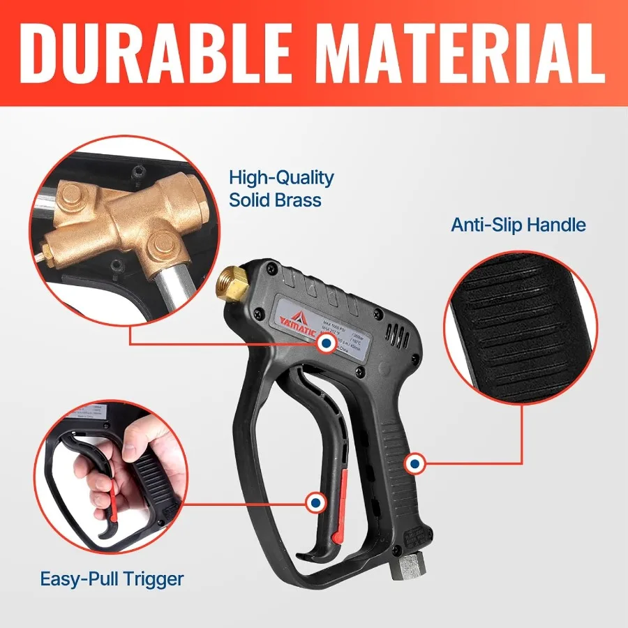 Alat Semprot Tekanan Tinggi YAMATIC Short Gun 5000 PSI Baja Tahan Karat 3/8 Swivel Plug M2214mm Coupler Power Washer Stubby Trigger Handle