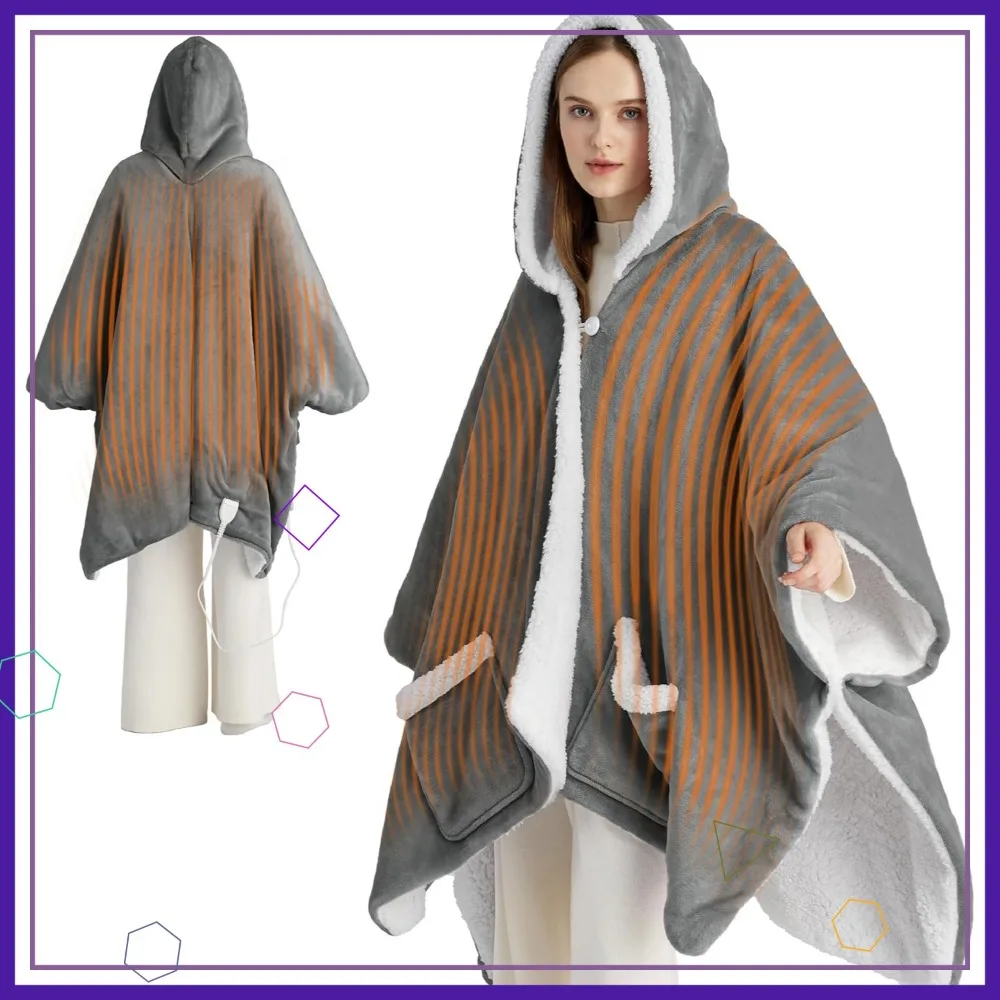 

Electric Heated Blanket Shawl Hoodie for Adults, 6 Heat & 4 Time Settings, Grey, 55x64 inches