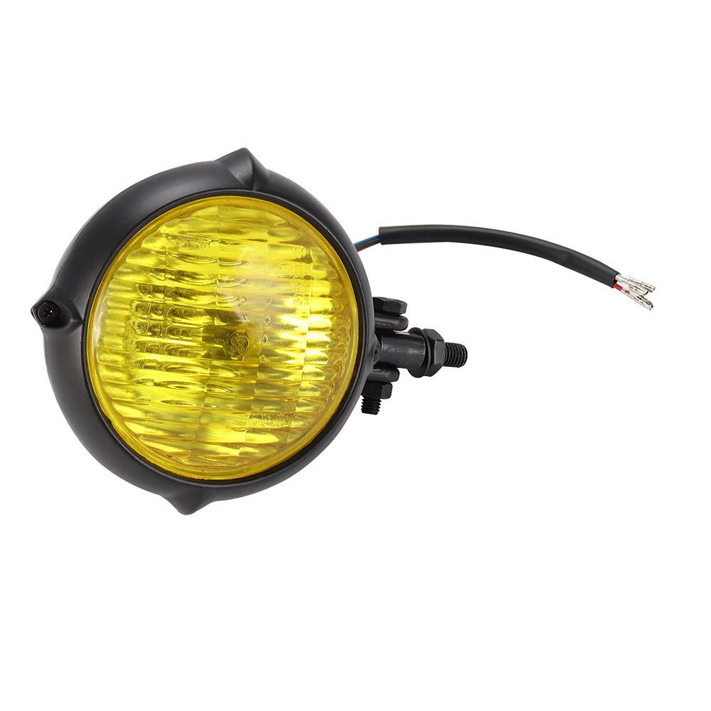 Round Motorcycle Headlight 4 Inch H4 Motorbike Headlamp Amber Lamp for Harley Bobber Chopper Custom Bikes Black Yellow Lens