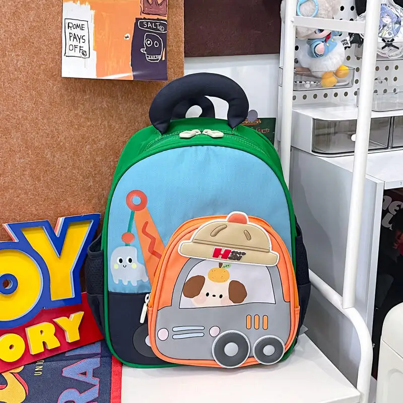 Children's Backpack Engineering, Puppy Car Layered Pocket, Double-Sided Water Cup Pocket, Kindergarten Boys and Girls' Baby Back