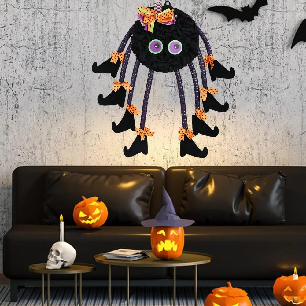 

Spider Decoration with Witch Legs Halloween Spider Home Decor Spooky Halloween Spider Wreath with Witch Legs Dotted for Front