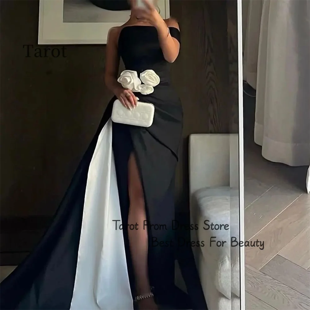 Sexy Satin One-shoulder 3D Flowers Mermaid Prom Dresses With Split Corsert Wedding Dress Sleeveless Floor-Length Evening Gowns