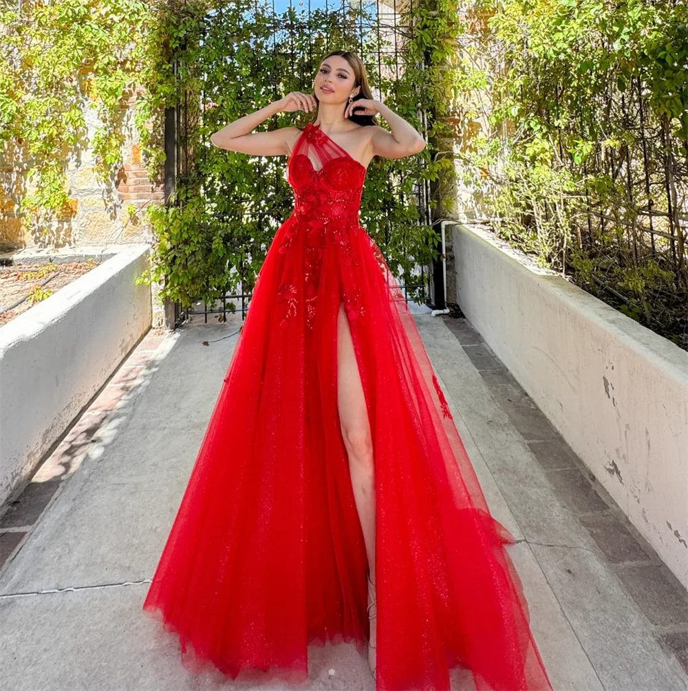 Jessica The Red Bride Prom Dresses Tulle ricamato su una spalla abiti da sera A-Shape Princess Wedding Party Dress