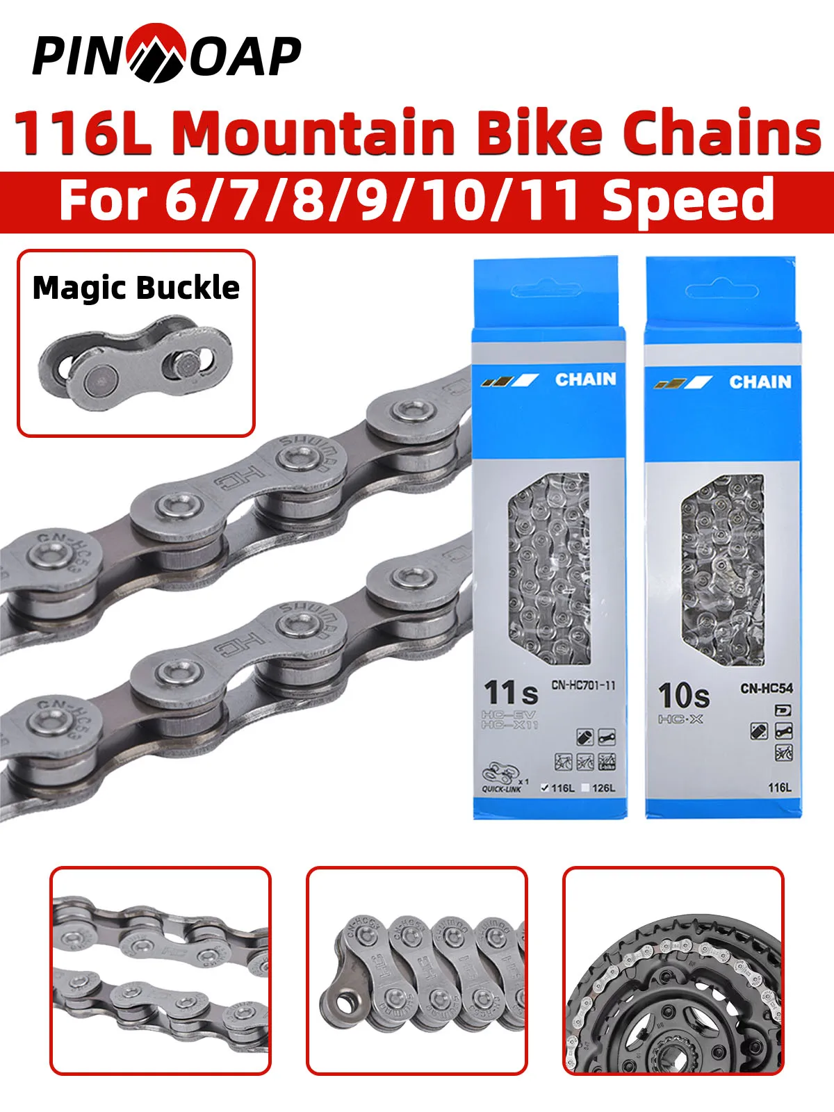 AliExpress pinmoap PINMOAP 1PC 6/7/8/9/10/11 Speed Bike Chain Anti Rust Bicycle Chain Fit Mountain Road Bike Repair Kit Smooth Shift Easy Install