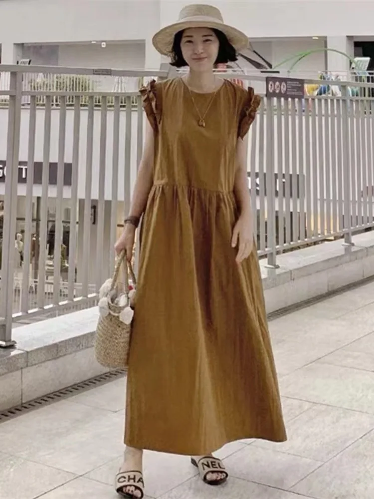 

Summer Design Sense Wood ain Svel Vest A-Line Skirt ter Dr Women's Long Dr Korean Sle Casual Wear