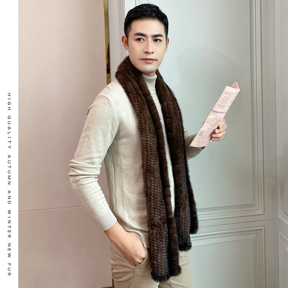 Men\'s Real Mink Fur Scarf Neckerchief Winter Warm Shawl Wraps Muffler Black Brown