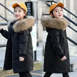 Girls Thicken Warm Jackets Kids Glossy Casual Outerwear Fashion Hooded Coats Teenager Cotton Overcoat Children Winter Parkas