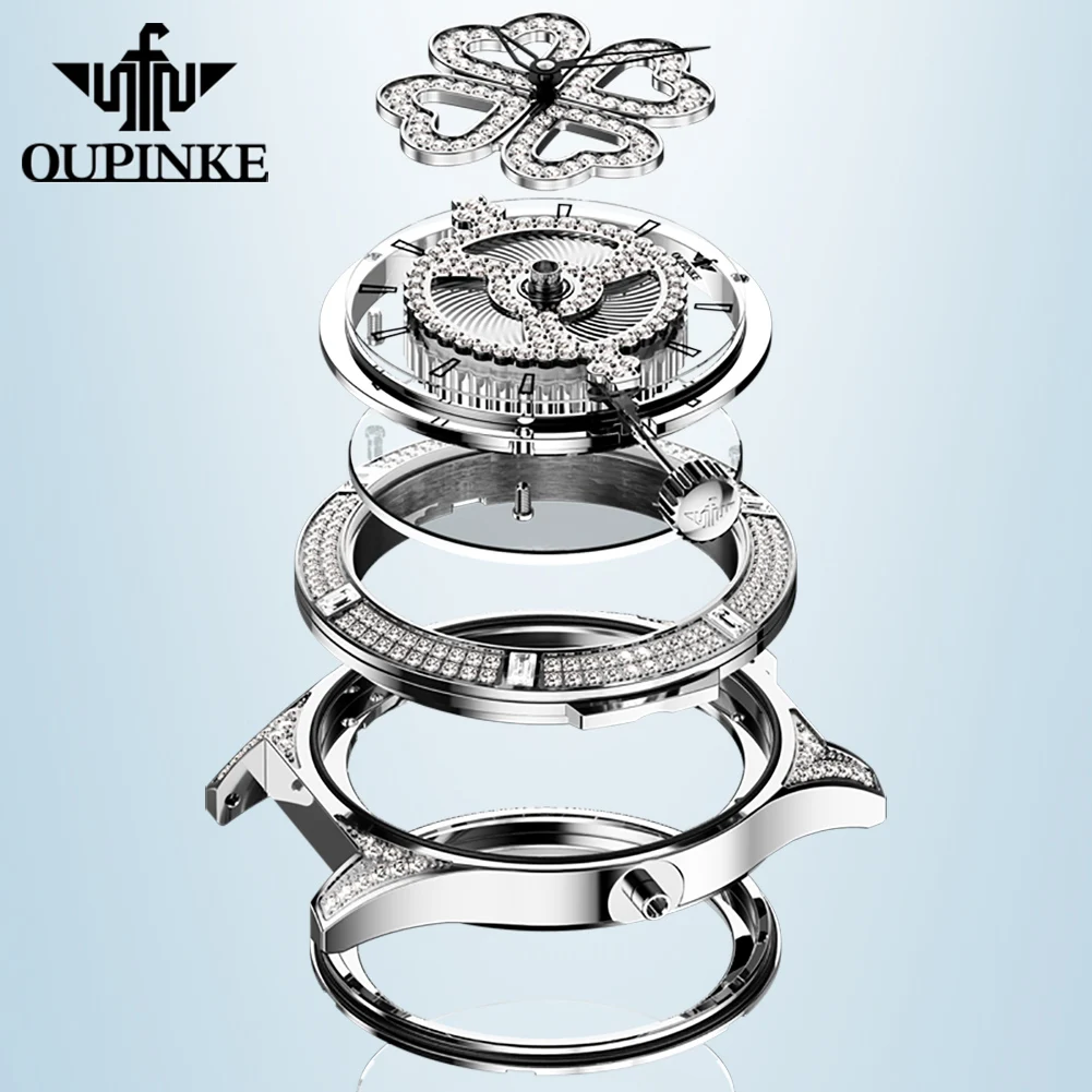 OUPINKE 3279 Reloj de mujer de marca de lujo Reloj mecánico automático movimiento suizo Reloj impermeable para mujer buena suerte Reloj caja de regalo