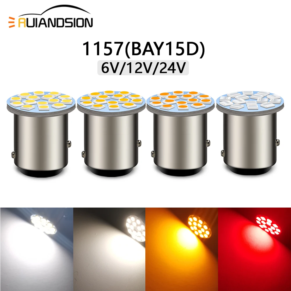 1157 BAY15D LED Bulbs Turn SignalLights 6V 12V 24V Parking Brake Lamp 3030Chip 15SMD Red Warm White Amber for Classic Car Moto