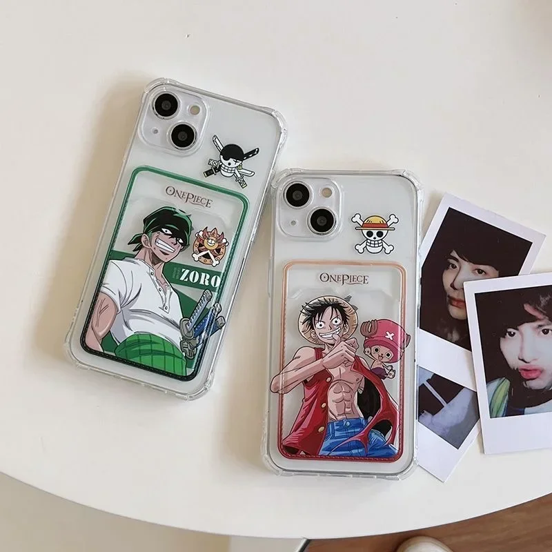 Anime Hot Luffys Zoros Ins Card Hold Case For iPhone 16 15 14 13 12 11 Mini Pro Max X XR XSMax 7 8 Plus SE20 Anti-fall Clear