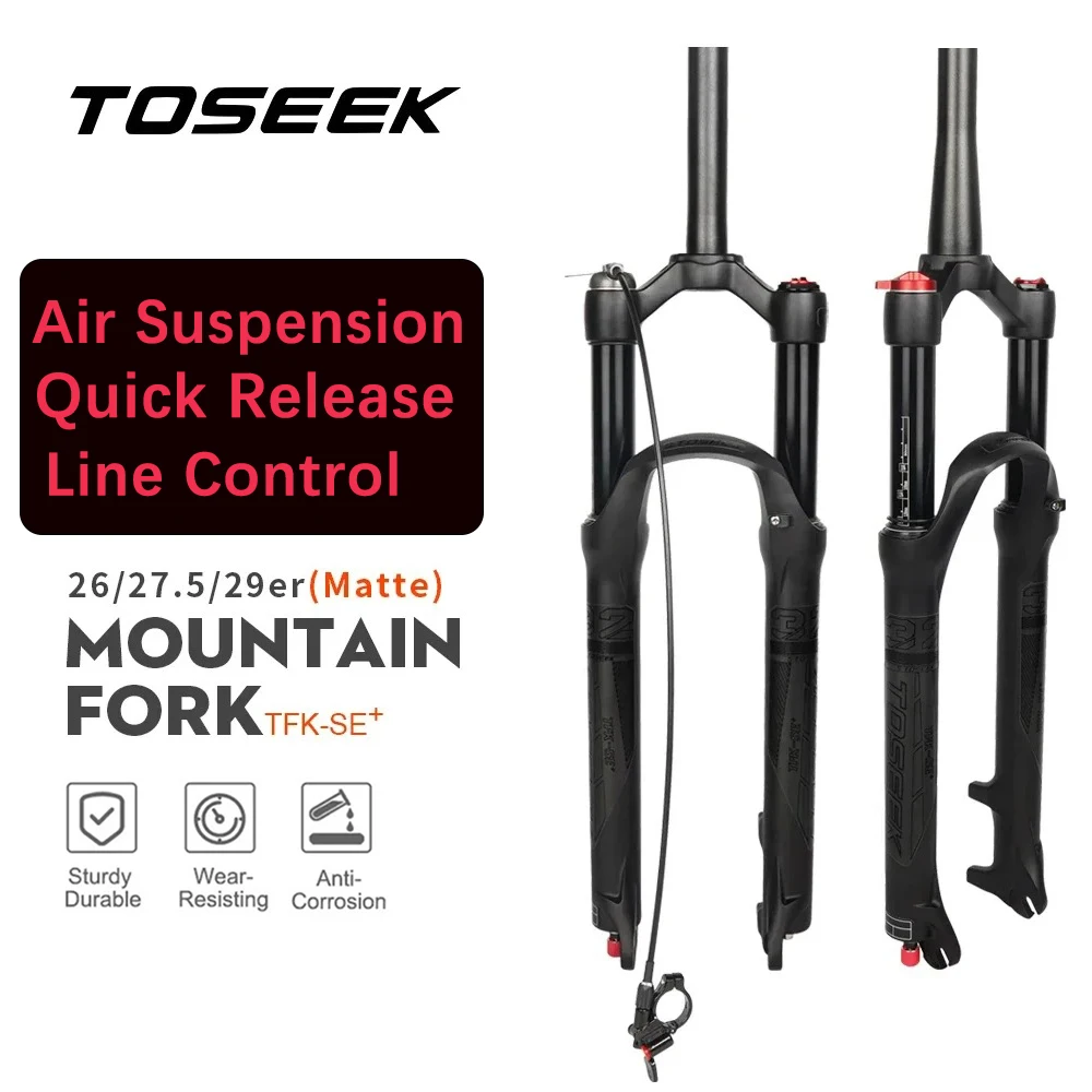 TOSEEK Bike Fork Line Control Air Suspension Bicycle Fork Magnesium Alloy MTB Bike Accessories  26/27.5/ 29er Inch RL120mm