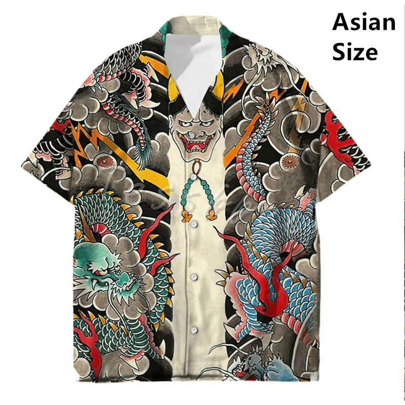 Tessffel Samurai Japanese Tattoo 3D Printed Men's Hawaiian Shirt Beach Shirt Fashion Summer Harajuku Casual Oversized 6XL Tops