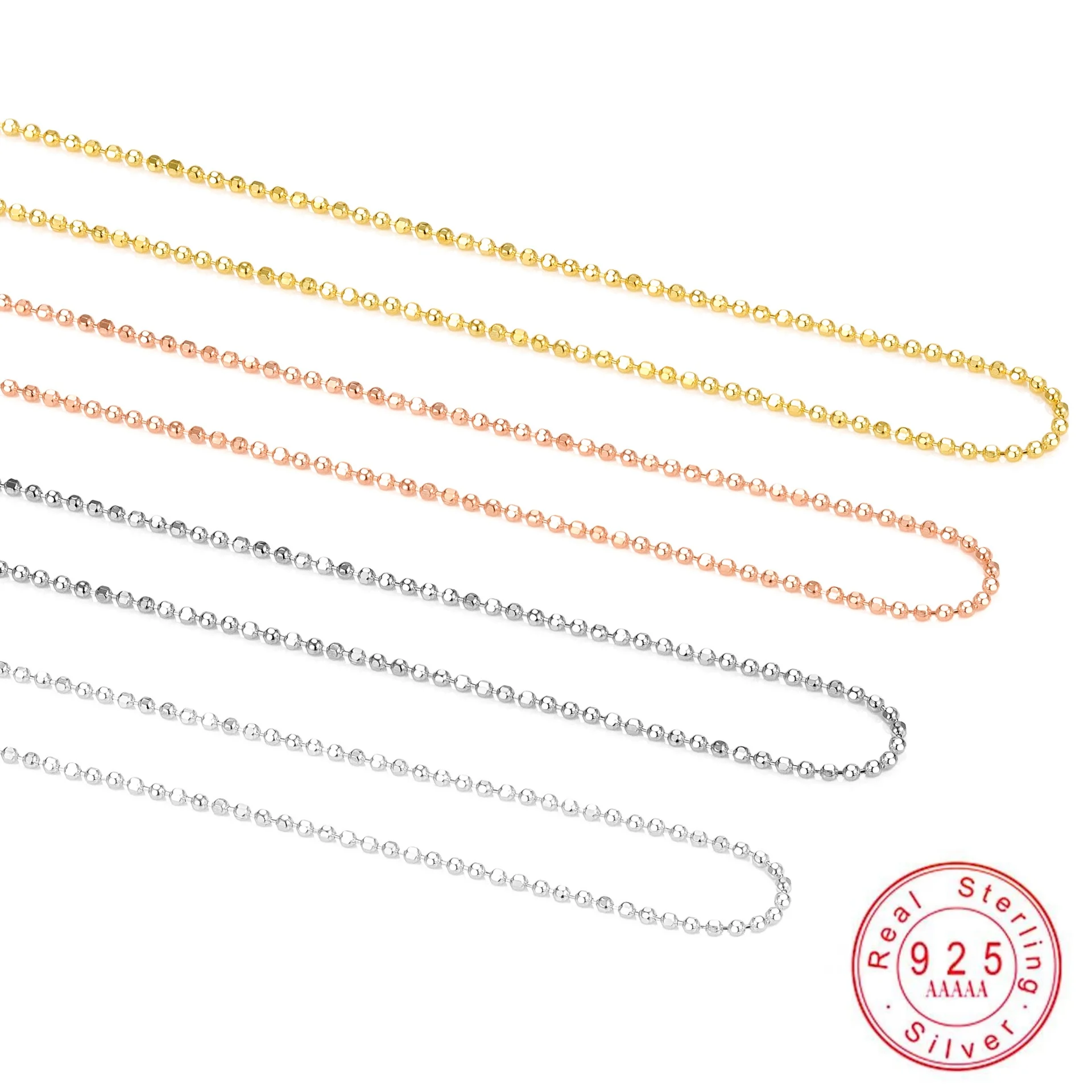 S925 Sterling Silver Mini Round Bead Necklace Chain Adjustable Extension Thin Beaded Link Chain For Women DIY Pendant Jewelry