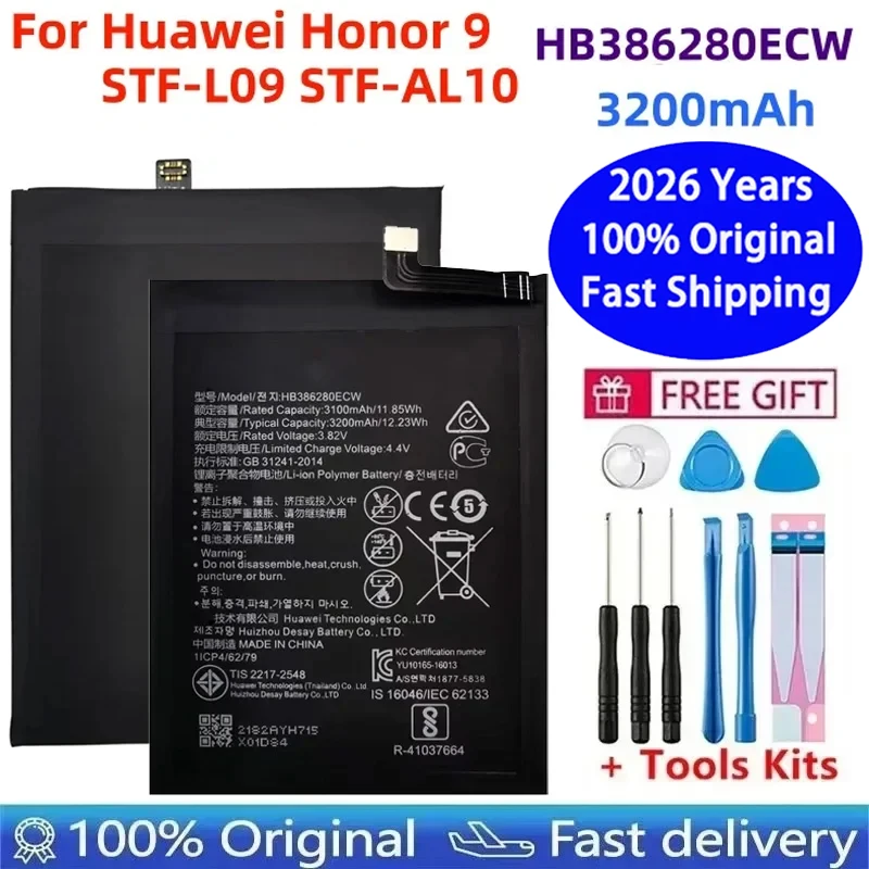100% HB original 386280 Batería ECW 3300mAh para teléfono móvil Huawei P10 Honor 9 STF-L09 STF-AL10