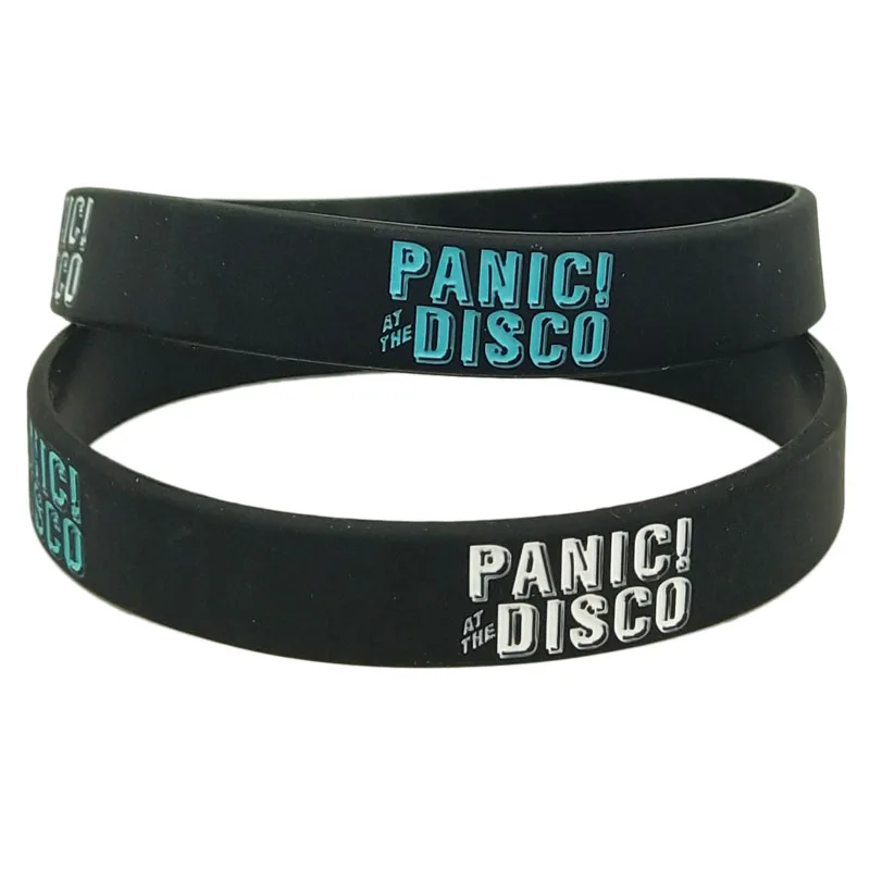 1PC Hot Sale Black Printed  Panic at the Disco Silicone Wristband Music Letter Bracelet &Bangles for Music Lover Fans Gift SH316