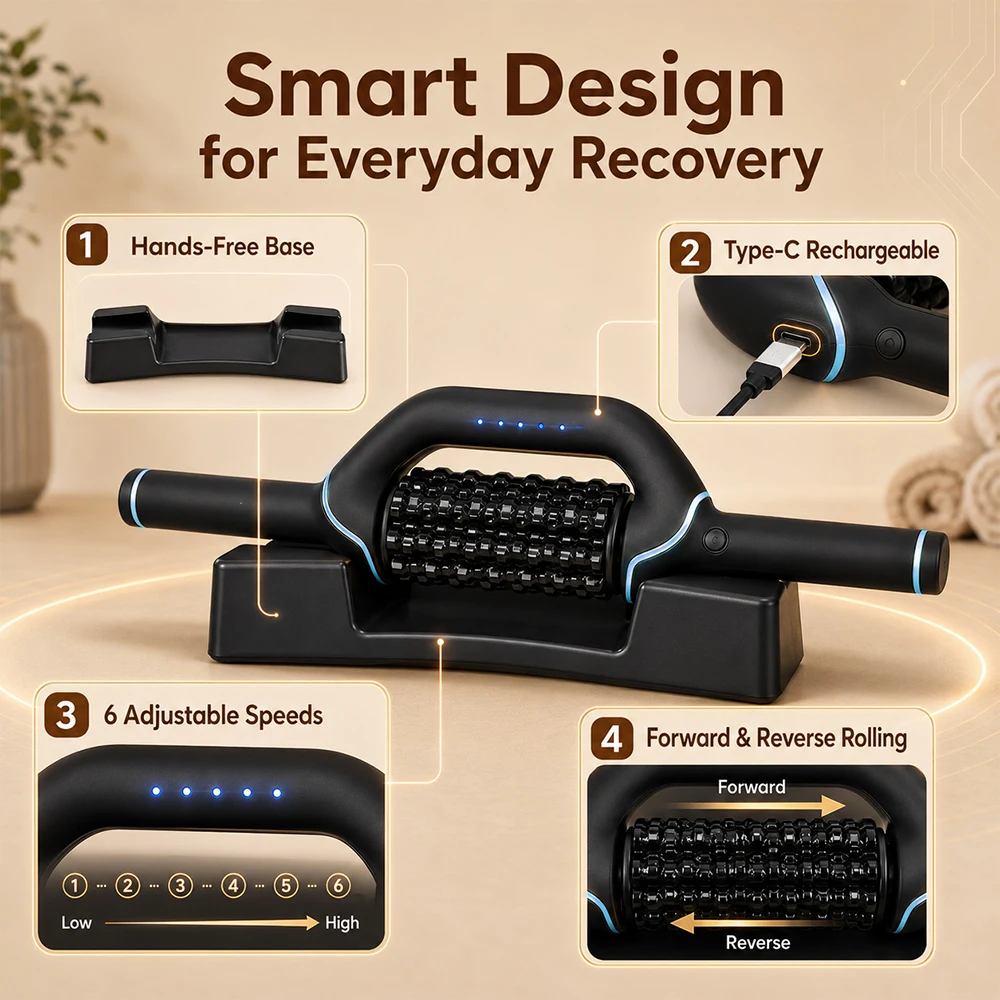Rolling Percussive Deep Tissue Massager, Rechargeable Cordless Muscle Relax Device for Foot & Leg Post‑Workout Soreness Relief
