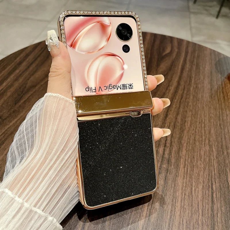 

Glitter Jewelled Fashion Funda for Honor Magic V Flip Case for Honor Magic V Flip Plating Hinge Protection Case Full Cover