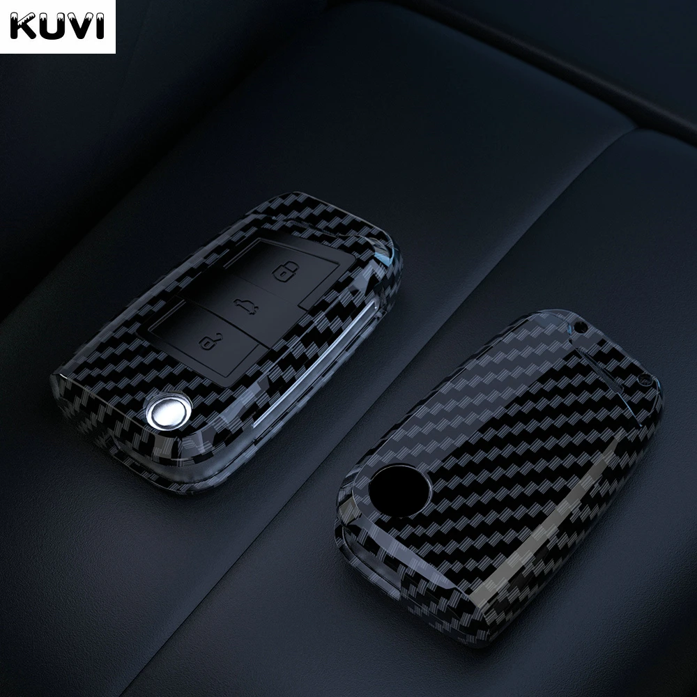 ABS Carbon Fiber Car Key Case Cover For VW Volkswagen Golf 4 5 6 7 MK7 Tiguan MK2 SEAT Ateca Leon FR 2 Ibiza For Skoda Octavia