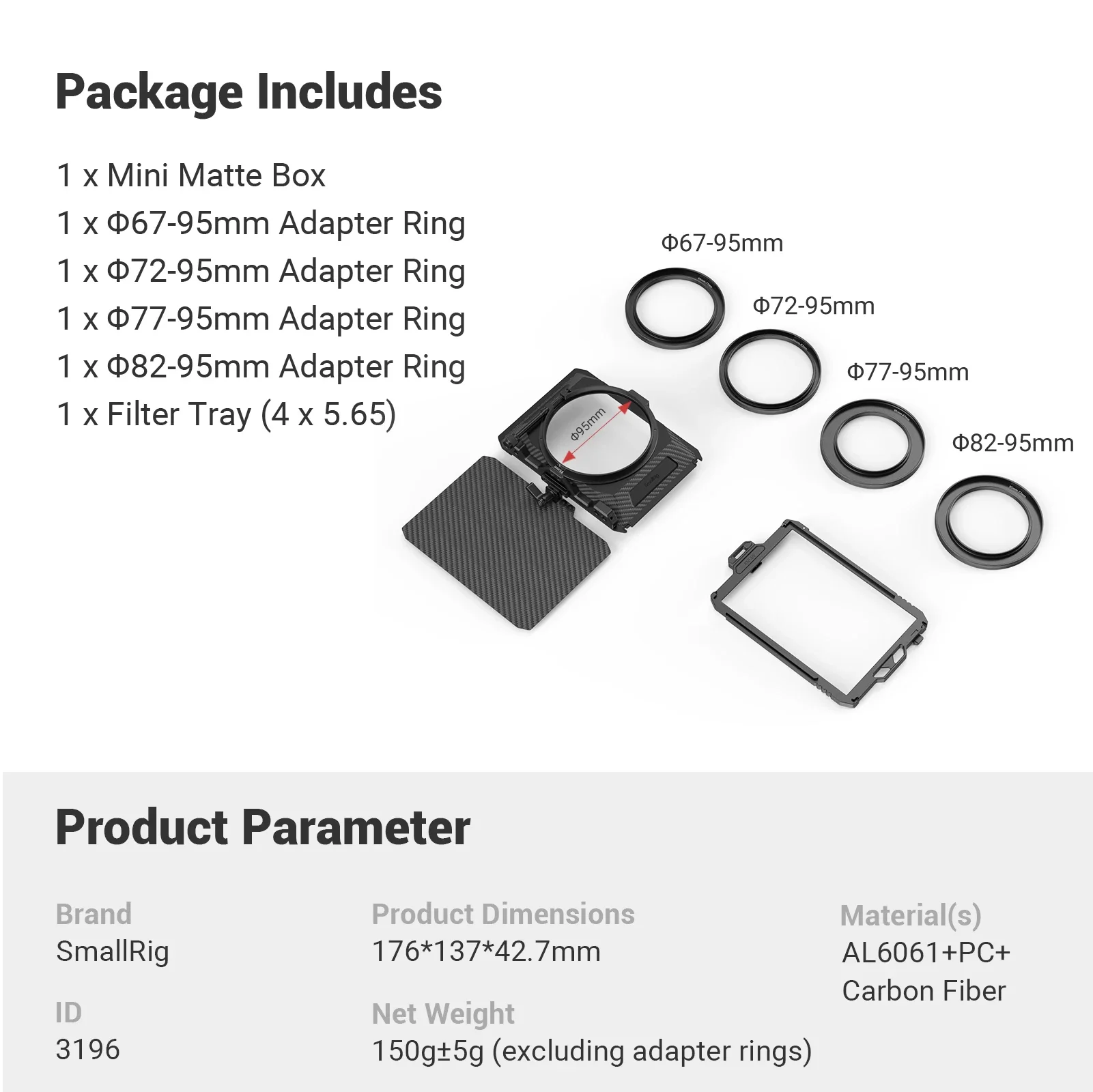 SmallRig 4*5.65 Mini Matte Box Carbon Fiber Top Flag For DSLR Mirrorless Camera for BMPCC 4K 6K Camera Cage Rig 3196