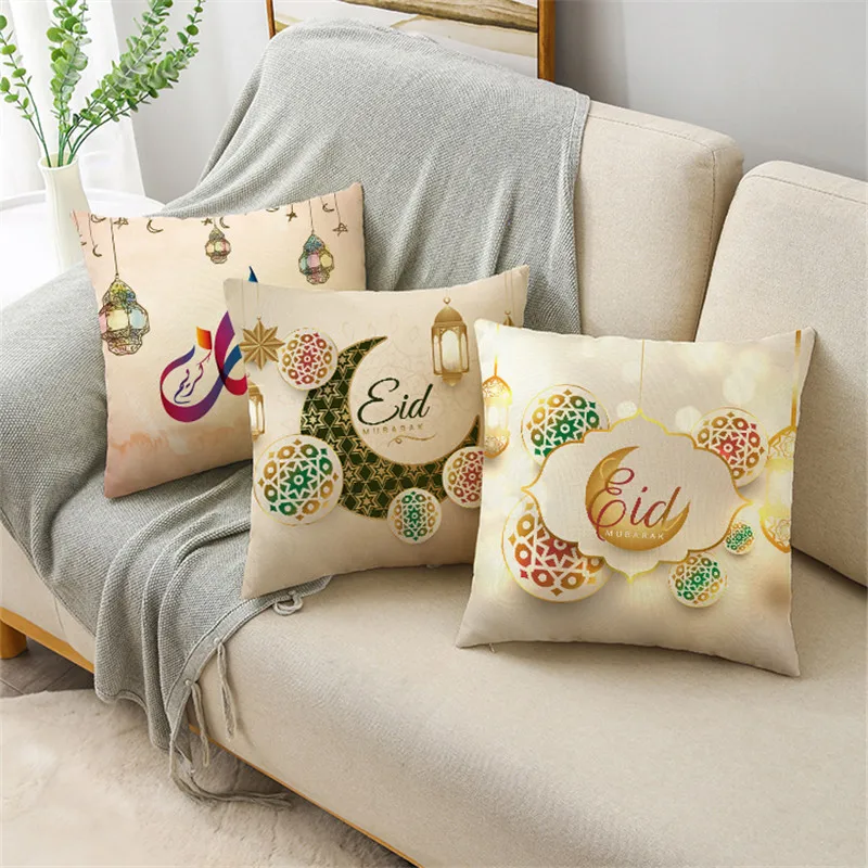 45X45cm Pillow Cover Ramadan Festival Square Zipper Cotton Linen Pillow Cases Bedroom Home Office Decorative Pillowcase