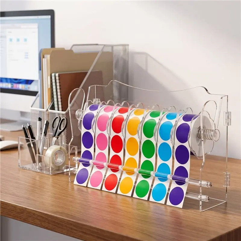 [NEWA64Z!】 For Home Desktop Sticker Dispenser, Adjustable Clear Label Dispenser,8 Acrylic Stickers Roll Holder Disk