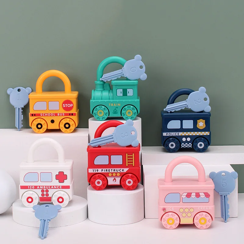 1PCS Fun Puzzle Children Matching Lock Toy Car Shape Key Intelligence Development Toddler Ring Buckle Unlock Cognition