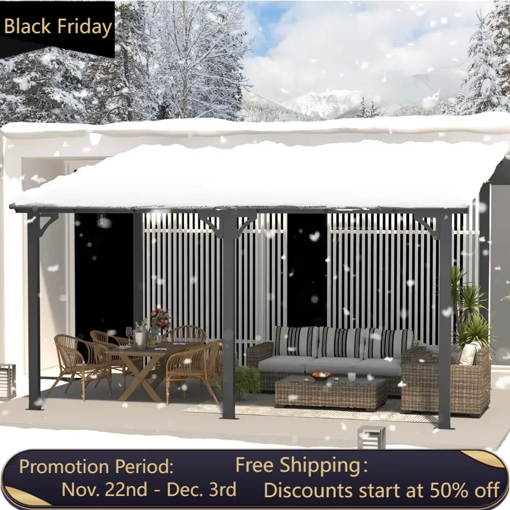 14' X 10' Gazebo for Patio, Hard Top Lean To Gazebo Pergola with Roof (140 Sq.Ft Shaded), Large Wall-Mounted Heavy-Duty Awnings