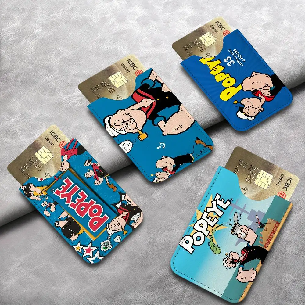 P-PopeyeS The S-Sailor cartoon Pu Leather Credit Card Holder Slim Business Theft Id Organizer for Men Women Outdoor Carrying
