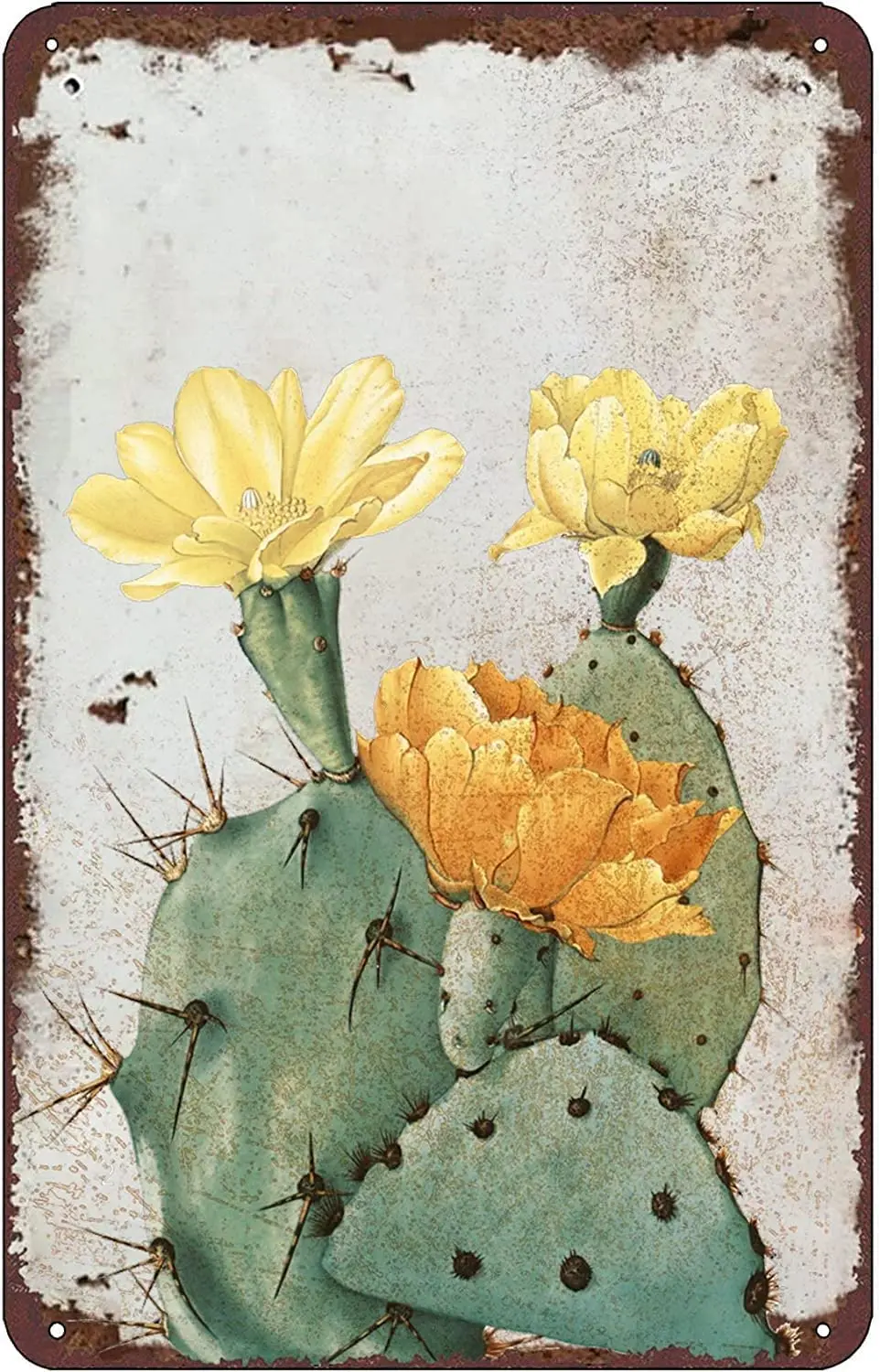 Retro Metal Tin Sign   Prickly Pear Cactus Home Decor Flower Art Succulent Wall Sign Decor Southwestern Botanical Art for Home K