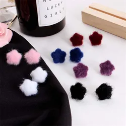 Fashion Cute Candy Color Plush Ball Stud Earrings For Women Korean Velvet Heart Star Round Plush Earrings Statement Jewelry Gift