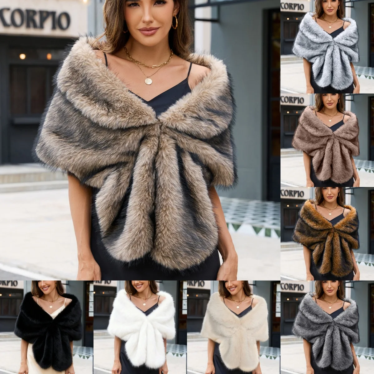 

Women Faux Fox Fur Large Shawl Capes Y2k Neckwarmer Warm Covered Button Straight Fit Streetwear Casual 2025 Autumn Winter