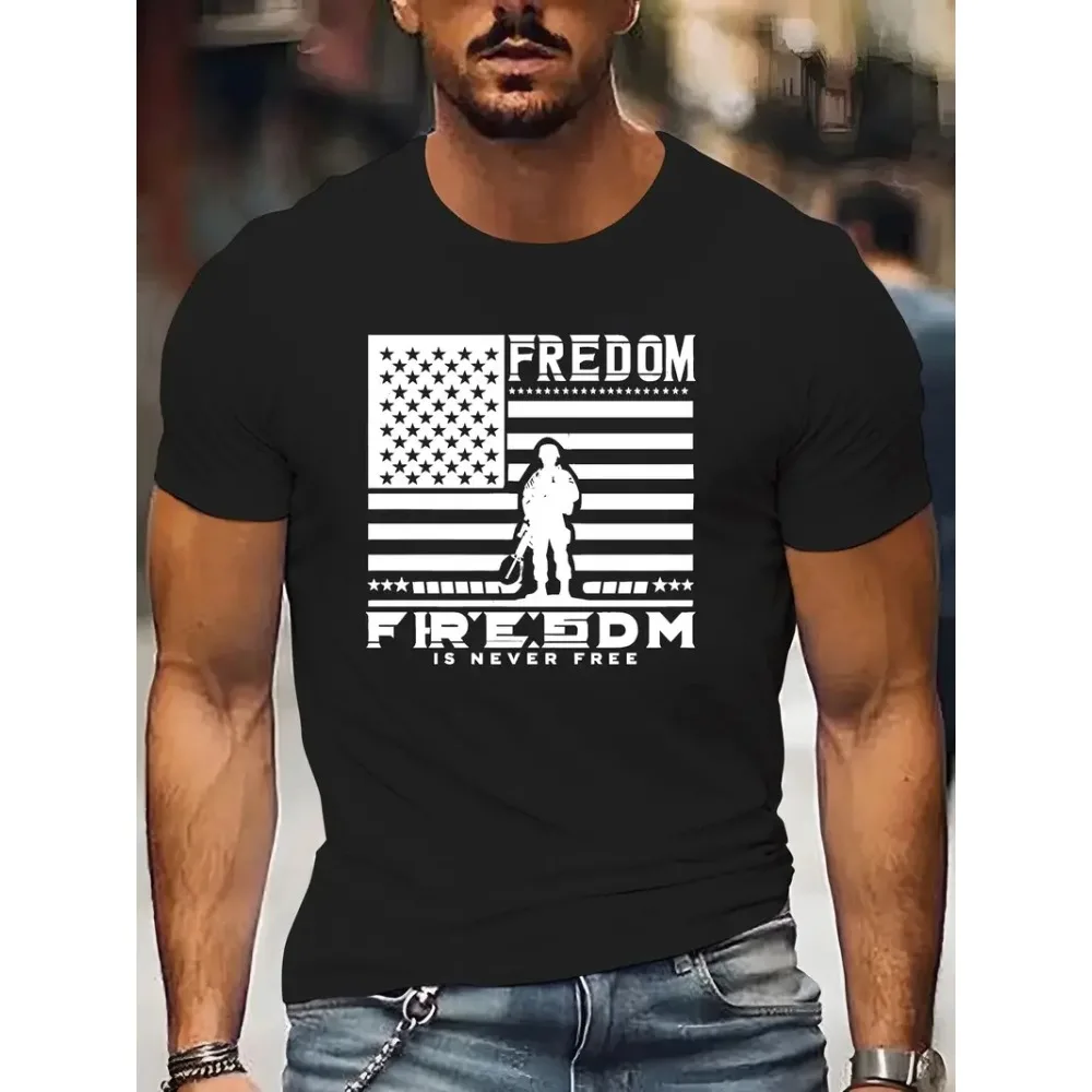 

Футболки с короткими рукавами и рисунком американского флага, большие размеры, дышащая футболка с круглым вырезом, одежда, лето 2024, повседневные футболки для мужчин