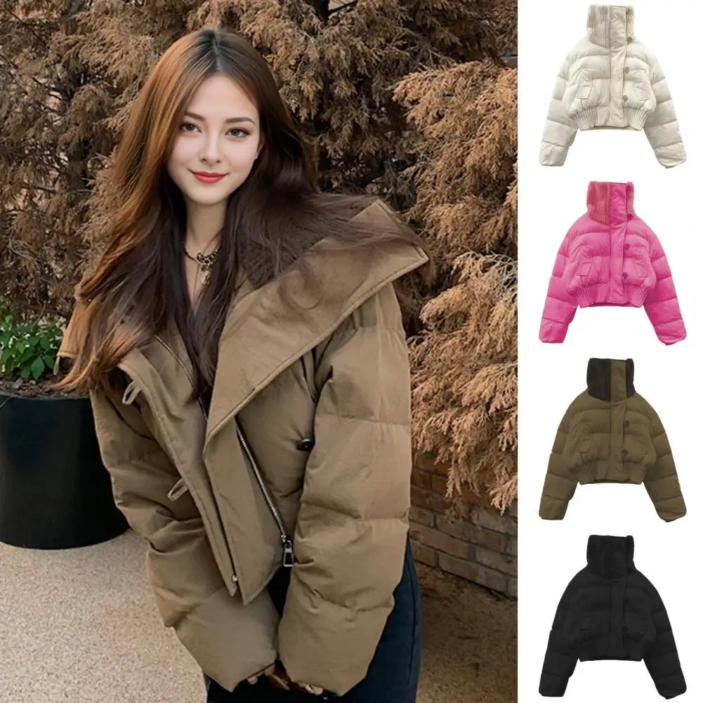 

Women Cotton Coat Stylish Women's Winter Cotton Coat with High Collar Windproof Design Thickened Padding Fashionable for Weather