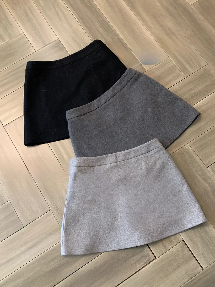 

CallmeEar Korean Sle Thiened Woolen Skirt High Waist A-Line Skirt Casual Polyester Fiber Winter Collection