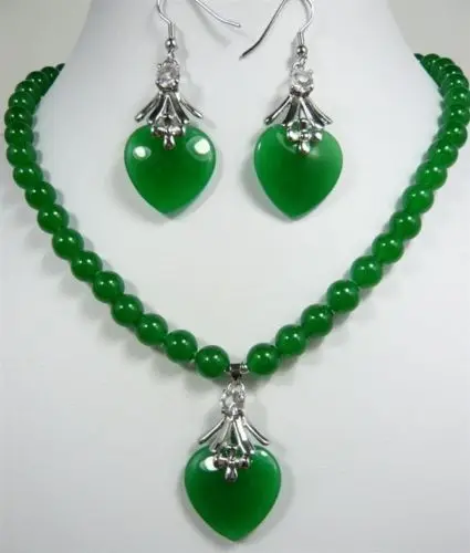 Hot sale new Style noblest red green Purple jade Necklace heart-shaped pendant Earring set A33462